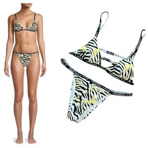Kendall + Kylie Women's 2-Piece Tiger Print Bikini Set - Acid Zebra